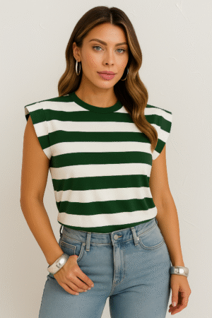 Blusa Feminina Listrada Branco e Verde