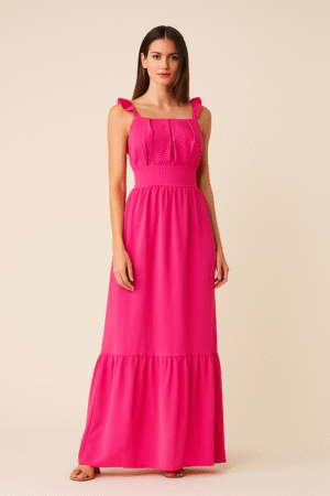 Vestido Longo Feminino Mangas de Babado